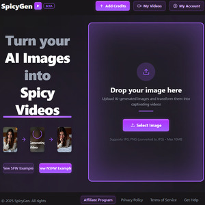 SpicyGen - SpicyGen.ai is one of the first AI porn video generators that really works. Upload a still image ...
